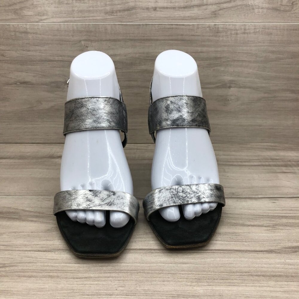 Zita Maria Heel Sandals Womens EU 37.5 Silver Leather Distressed Slingback Strap - Picture 5 of 14